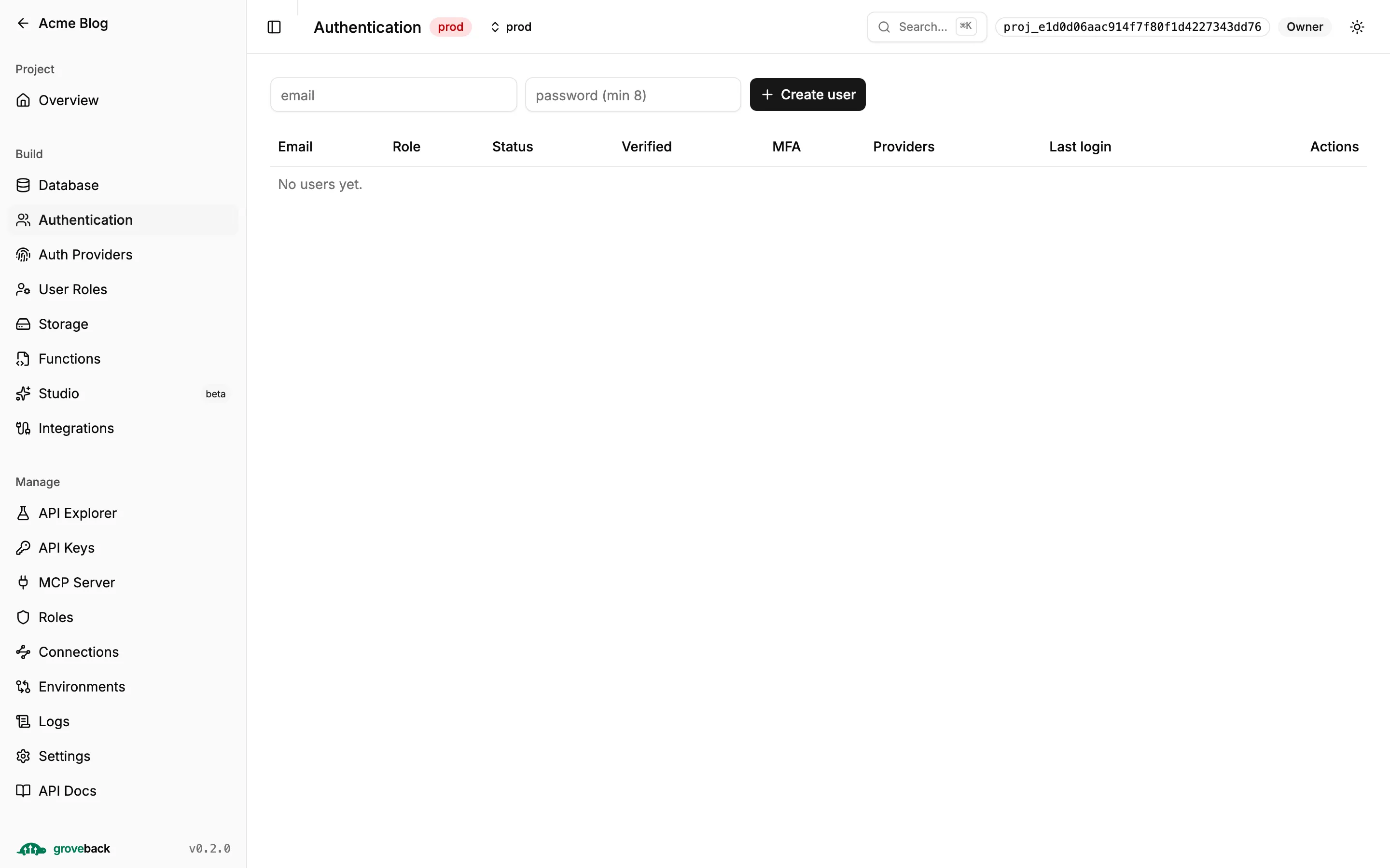 The Authentication section listing end users