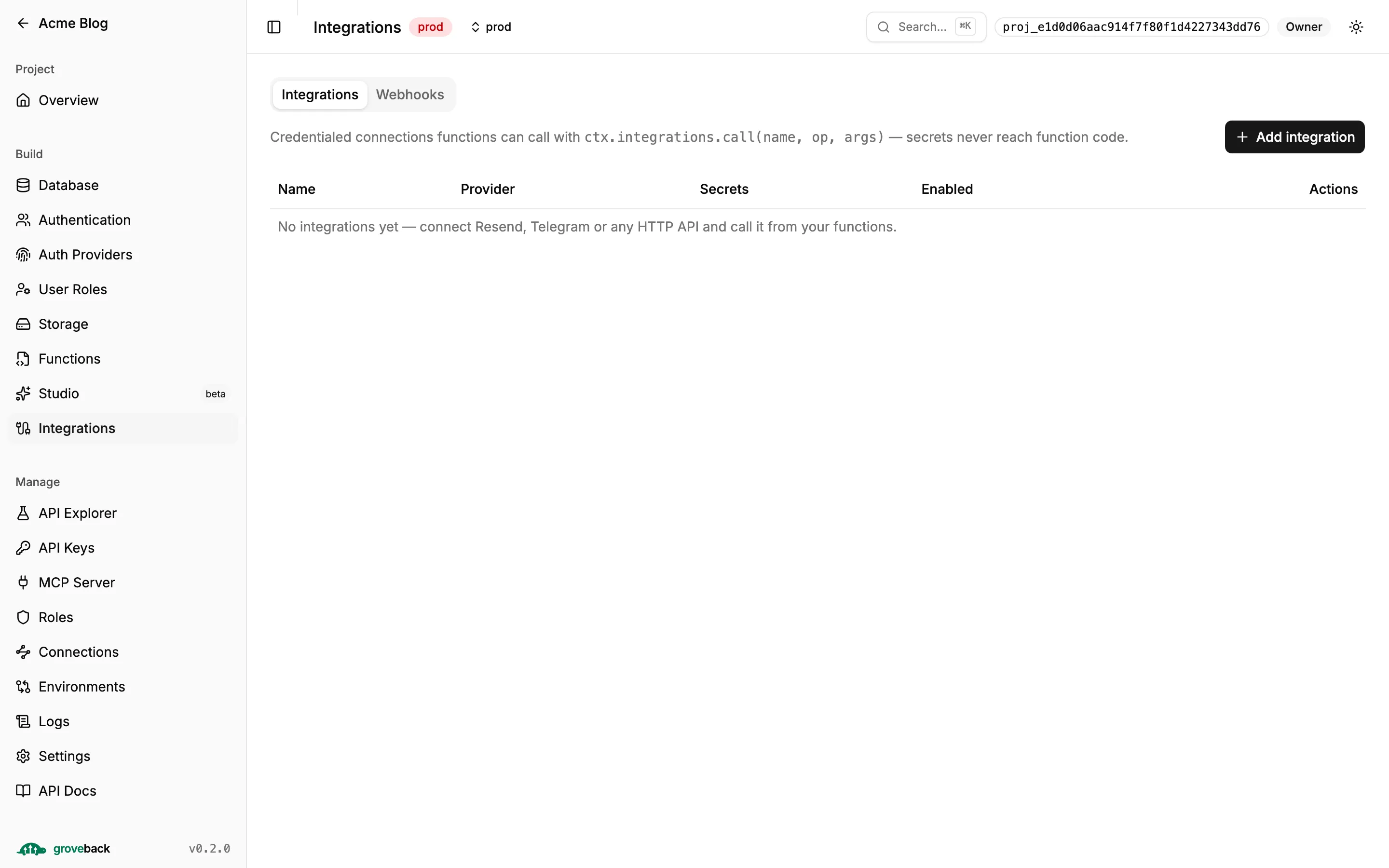 The Integrations section