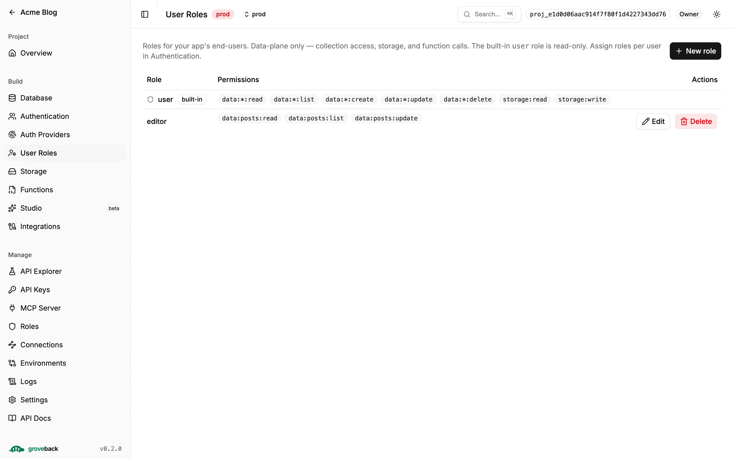 The User Roles section